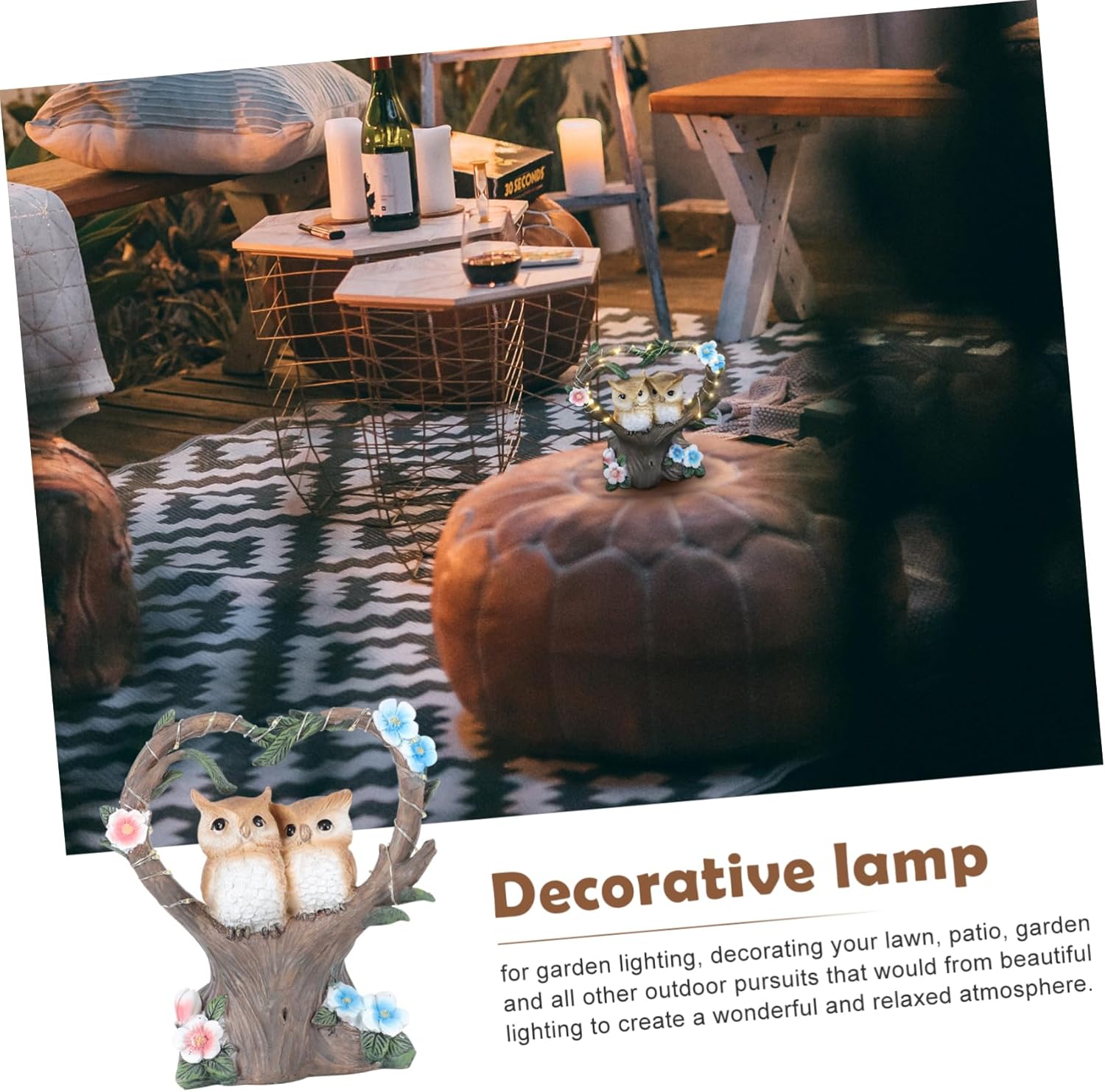 Sosoport 1pc Solar Resin Craft Lamp Outdoor Garden Decor Romantic Couple Owl Design for Lawn Balcony and Landscaping Ornament