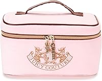 Vista 1 de Juicy Couture Pink Makeup Bag Cosmetics Organizer Travel Essentials Train Case Gold Terroir Dog Rhinestone Crown Velour