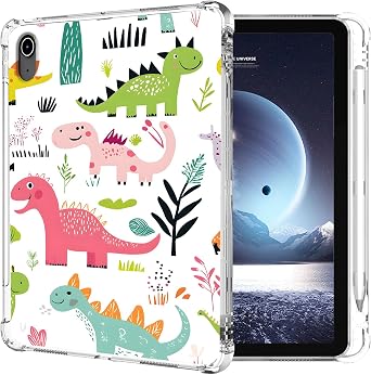 Case for iPad Air 11 2014 Transparent Tablet Cover with Pen Slot Colorful Cute Dinosaur Soft TPU Anti-Scratch Shock Drop Protection Ultrathin Protective Tablet Cover