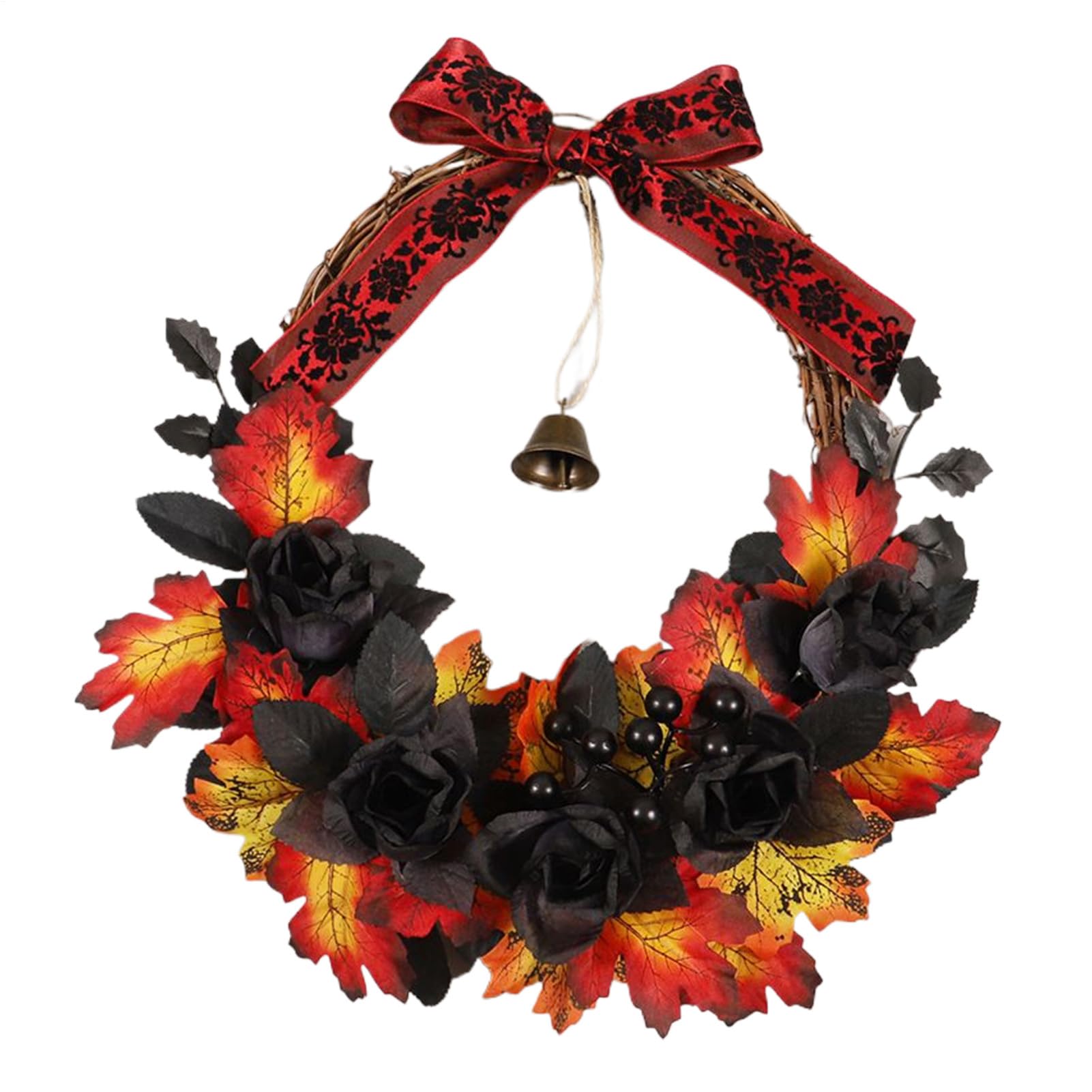 Couronne d'Halloween extérieure artificielle avec feuilles d'érable et baies