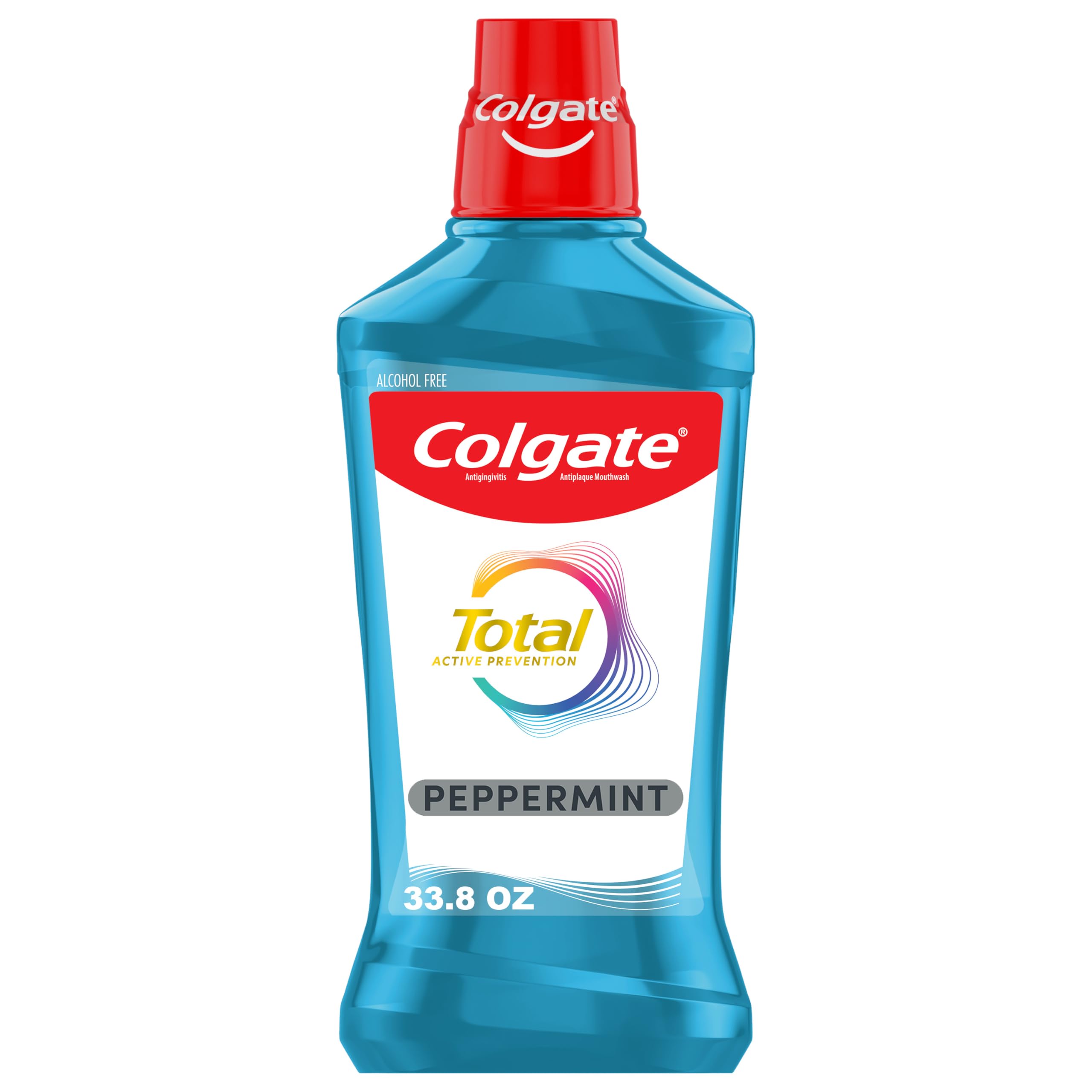 Colgate Total Alcohol Free Mouthwash, Peppermint for Bad Breath, Helps Prevent Gingivitis and Plaque, 3 Pack, 33.8 Oz Each