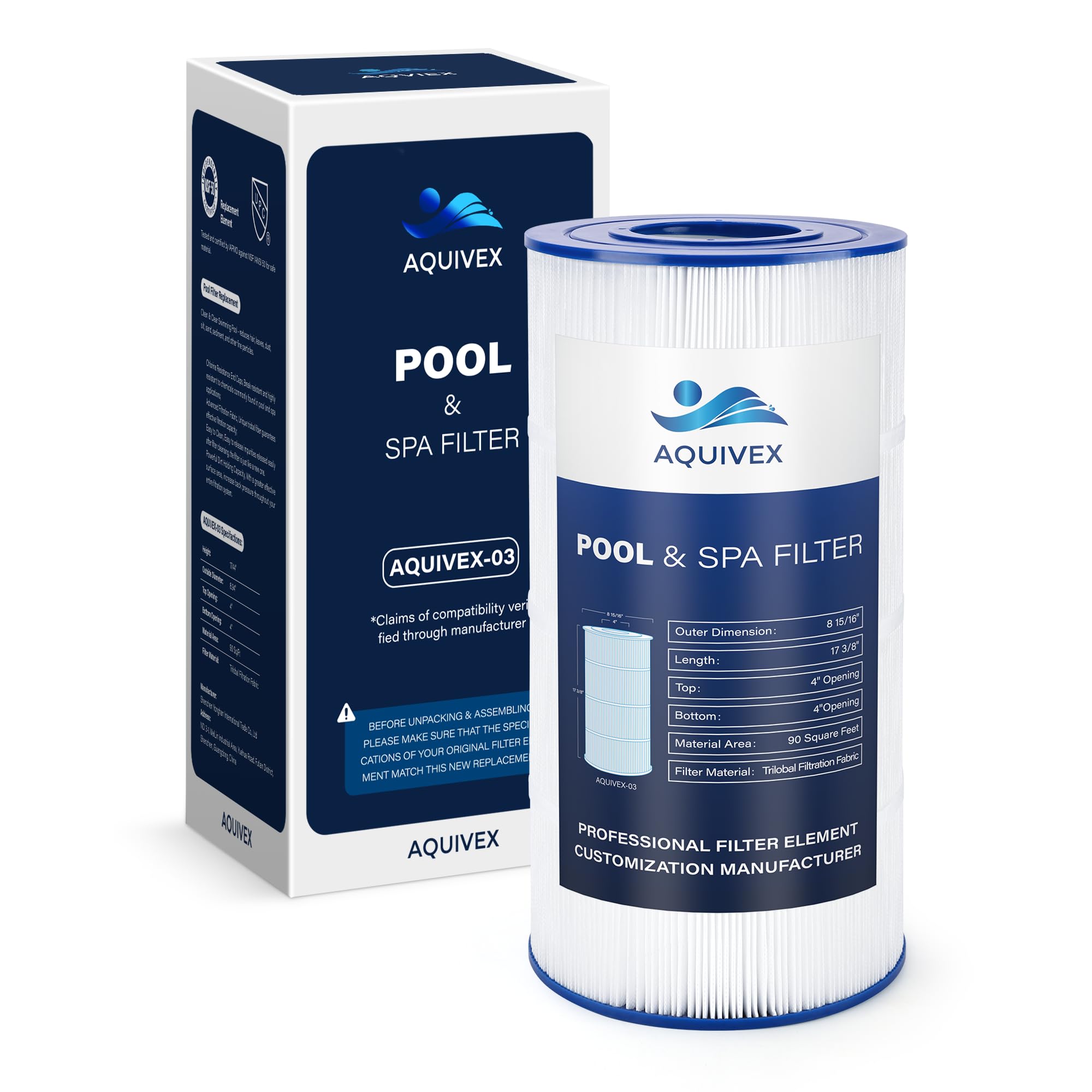 AQUIVEX C900 Pool Filter Cartridges 90 Sq. Ft., Compatible with Hayward StarClear Plus C900 in Model NO C9002/W3C9002, Replacement for Hayward CX900RE, Pleatco PA90, PA90-EC