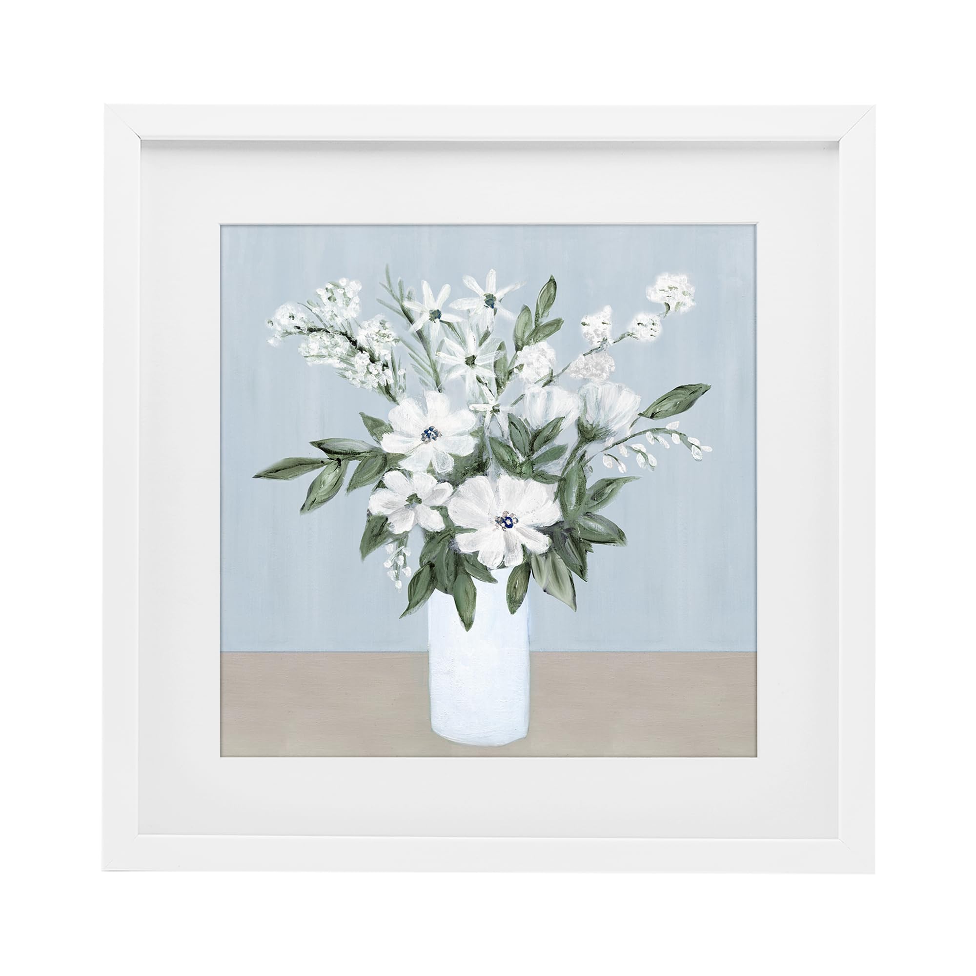 Stupell Industries Coastal White (Textured) Mixed White Blooms Botanical, 16 X 16 Inch Framed Print Under Glass