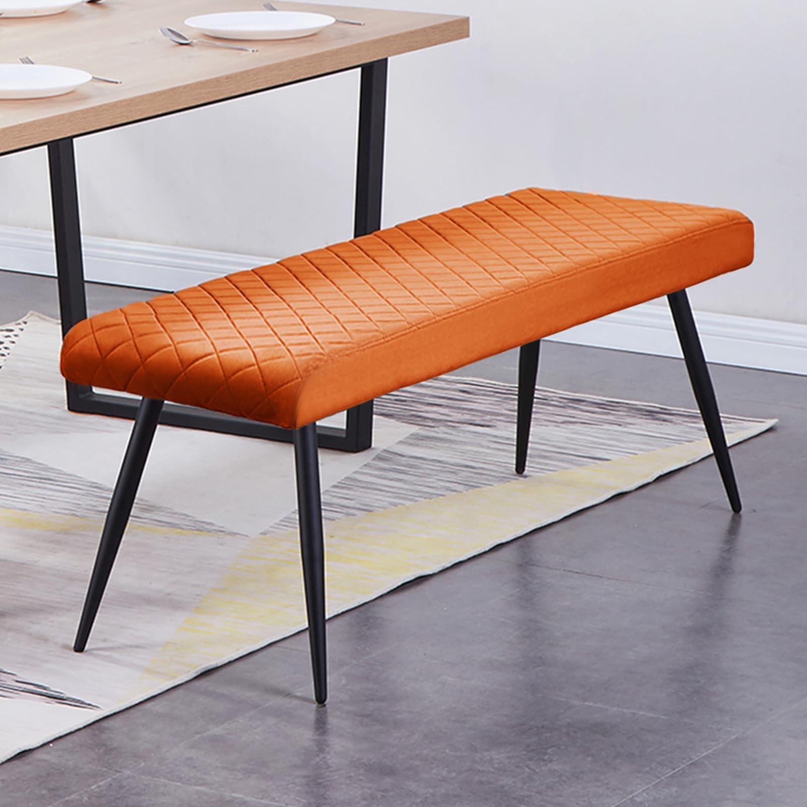 JaHECOME Velvet Upholstered Dining Bench Orange Heavy Duty Kitchen Table Bench 130cm Length for Dining Room Living Room Entryway