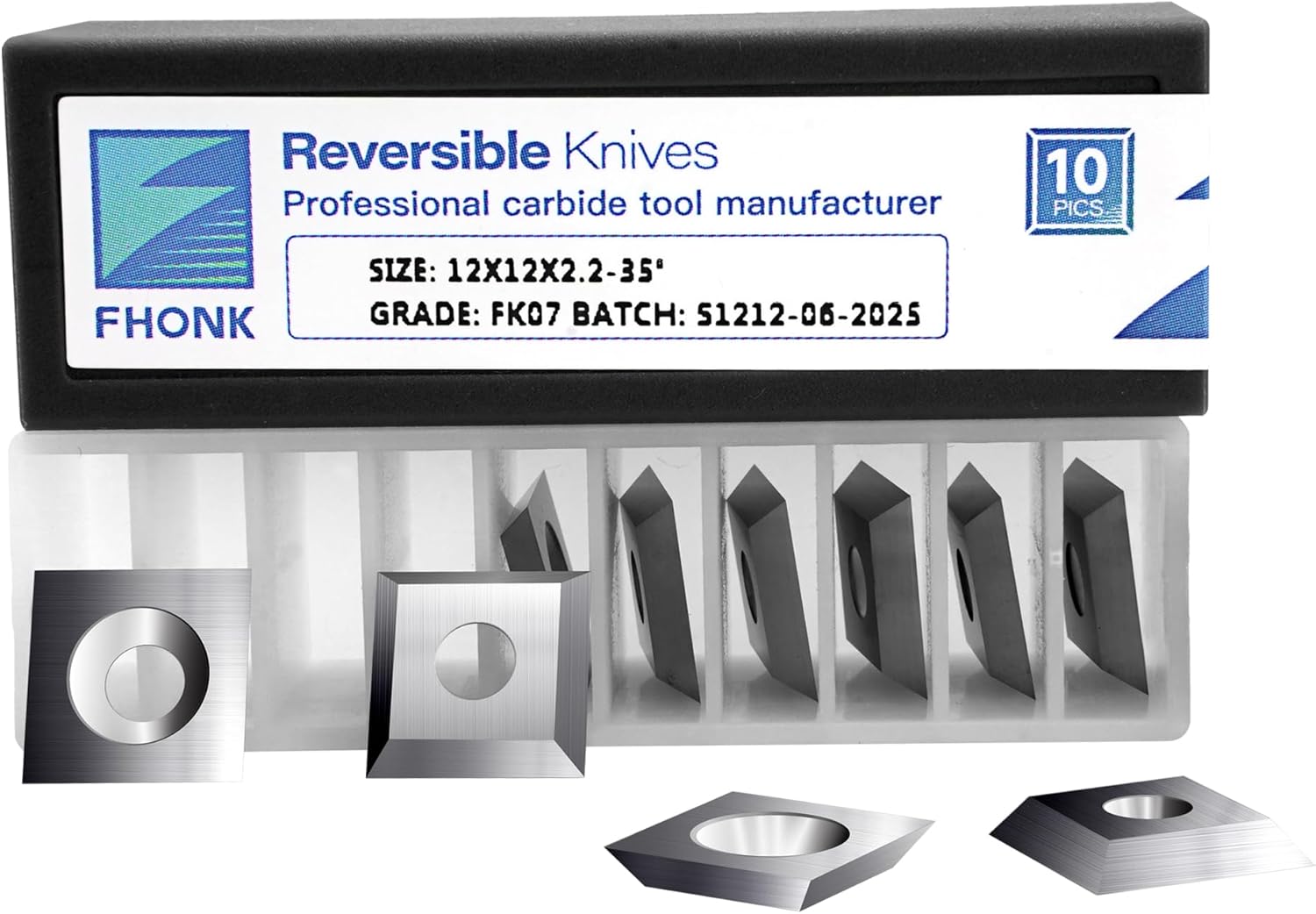 12mm Square Straight Carbide Cutters, for Woodturning Replacement Cutter Knives, Fits Spiral, Helical Planer Cutter, Wood Lathe Turning Tool, 10-Piece (12x12x2.2-35°)