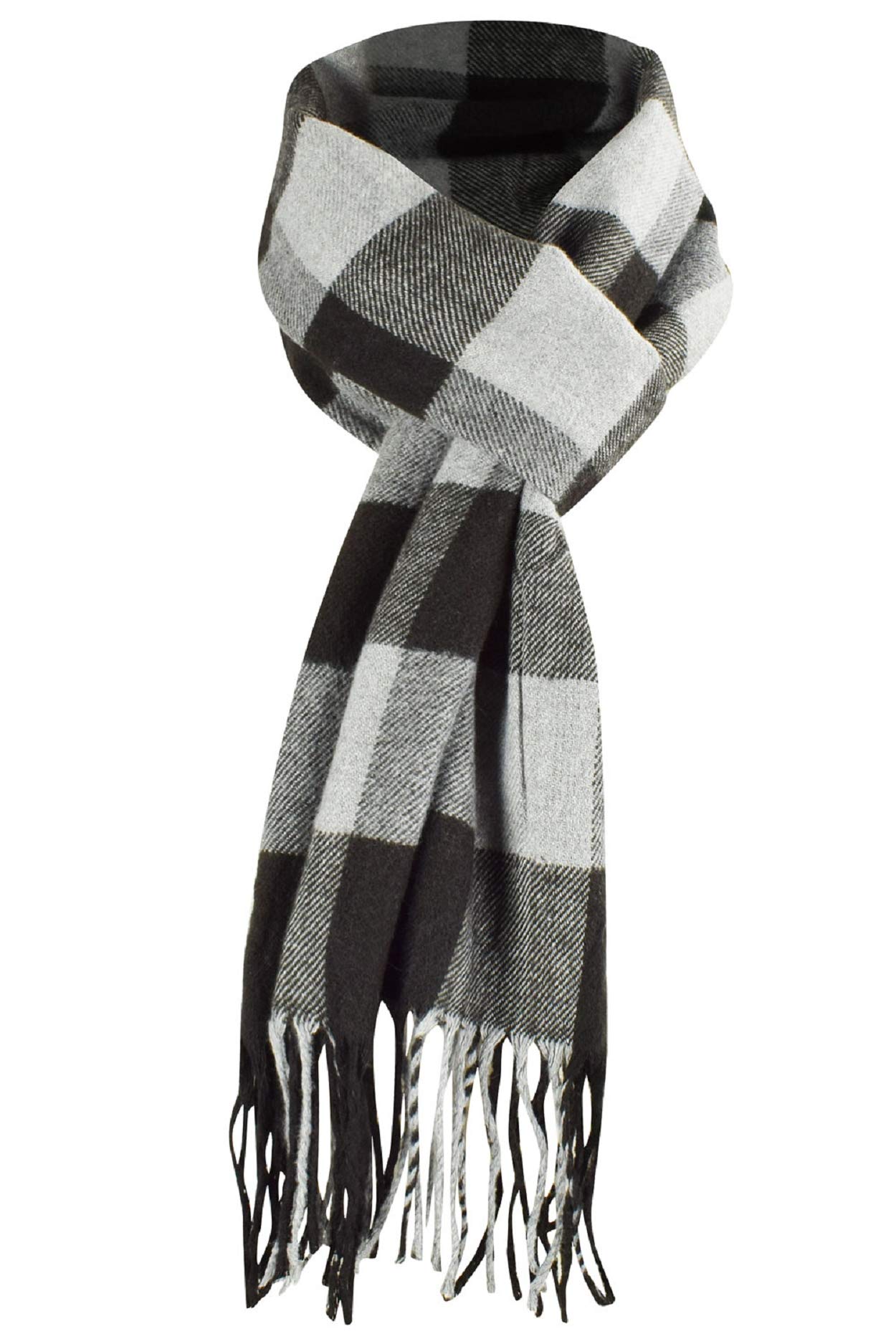 UMIPUBO Men's Scarves Classic Cashmere Wool Touch like Scarf Plaid Tartan Reversible Check Tassel Ends Solid Long Winter Scarf