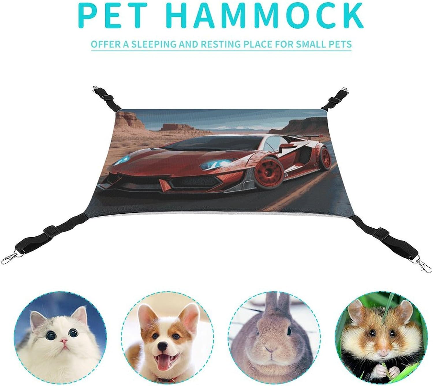 review Hanging Pet Hammock, Red Race Car Printed Soft Breathable Pet Hammock with Adjustable Straps and Metal Hooks for Cats Small Dogs Rabbits Sugar Gliders