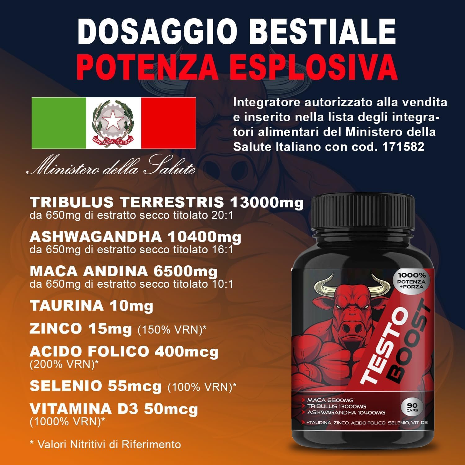 Maca 6500mg, Ashwagandha 10.400m,g Tribulus 13.000mg + Taurina, Zinco e Selenio | Alto Dosaggio, 120 Capsule