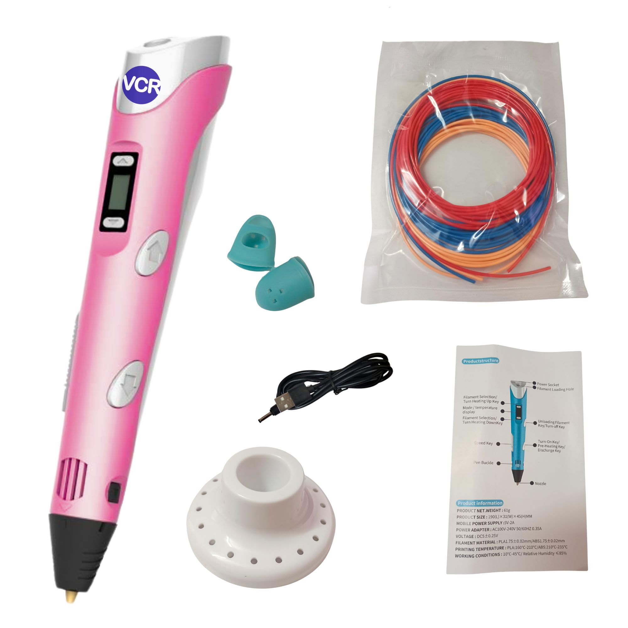 VCR Pink 3D Pen with USB Power - Pack of 3 x 3 Meters in Length Filament Forward Button to start 3D Pen - Adjustable Temperature for 1.75mm PLA - Perfect Pen for DIY Craft with LCD Display-image-17