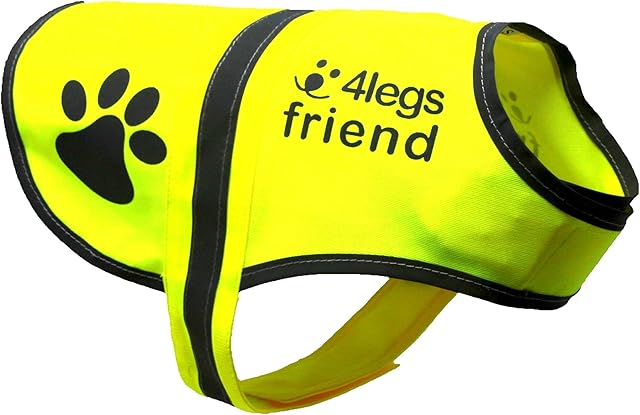 Dog Safety Yellow Reflective Vest With Leash Hole 5 Sizes - High Visibility for Outdoor Activity Day and Night, Keep Your Dog Visible, Safe From Cars & Hunting Accidents | By 4LegsFriend (Medium)