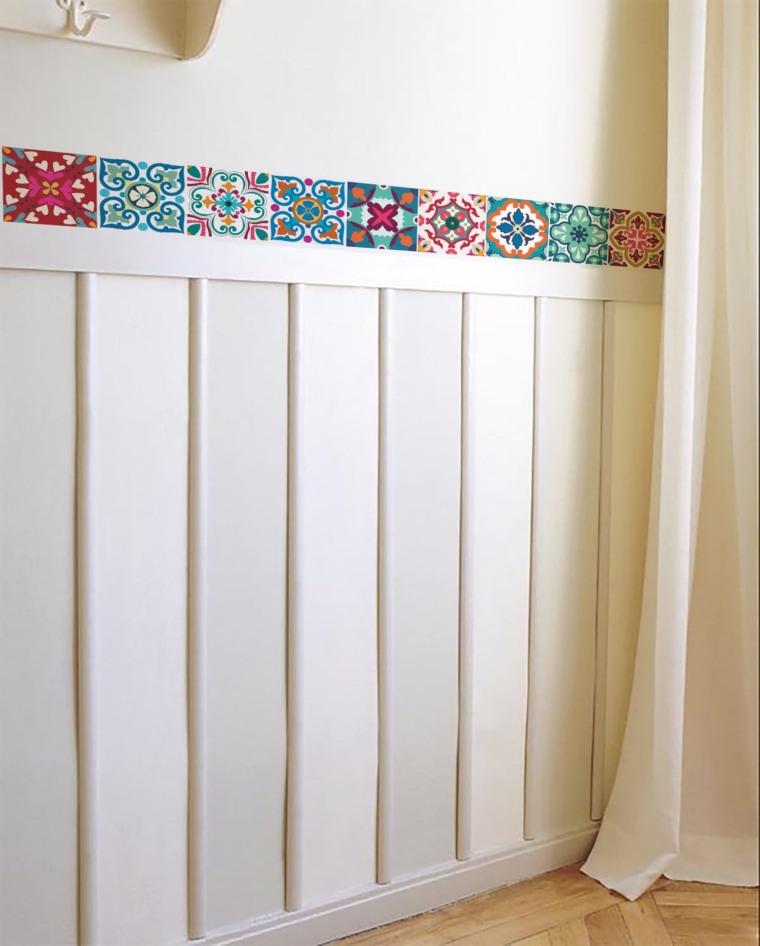 BRIKETO Florencia Decorative Border Tile Stickers Set 6 Units 1.5 feet Long Each. Peel & Stick Adhesive Vinyl Border Tiles. Backsplash Contour Detail. Home & Furniture Decor. Mirror Decor.