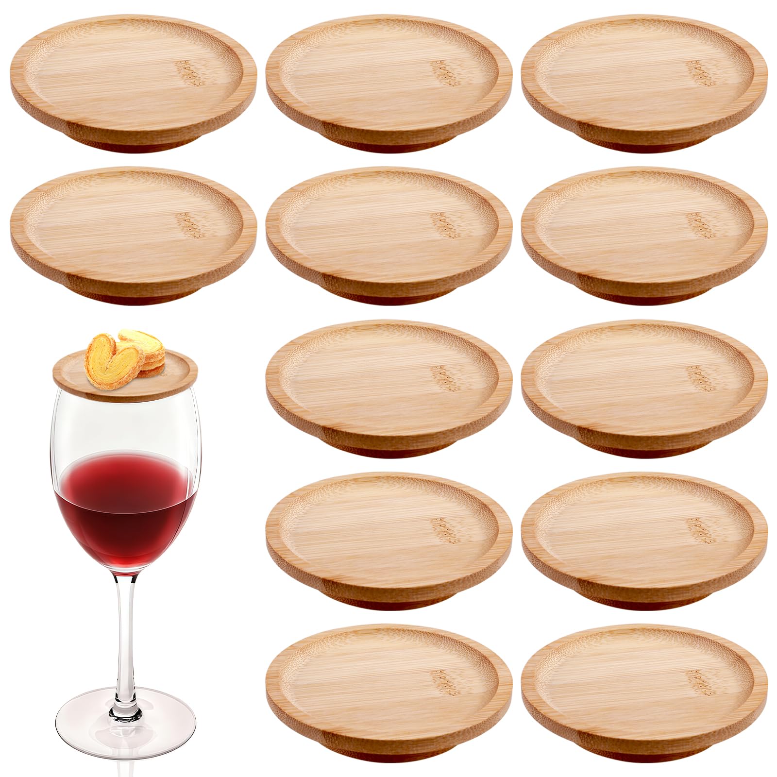 12er Set Holz Weinglas Topper, Charcuterie Brett Topper mit Rotwein Spritzen Schutz, für Desserts, Snacks, Party & Familienessen