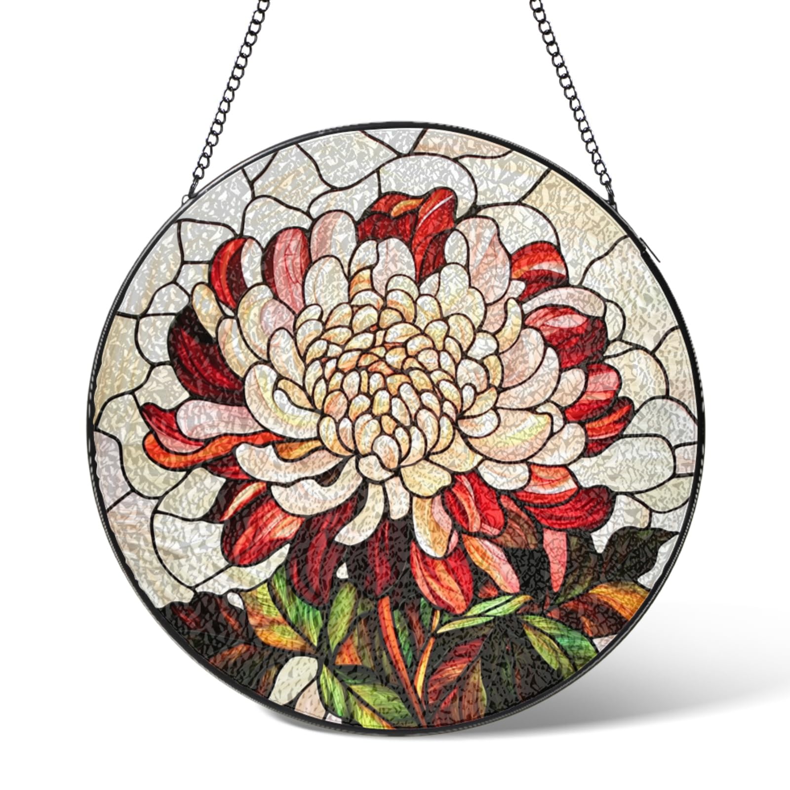 Chrysanthemum Suncatcher Stained Glass Window Hanging,November Birth Flower Suncatchers Garden Decor Birthday Gifts,Flowers Sun Catchers Home Decoration for Bedroom Kitchen Patio Windows 3.9 IN