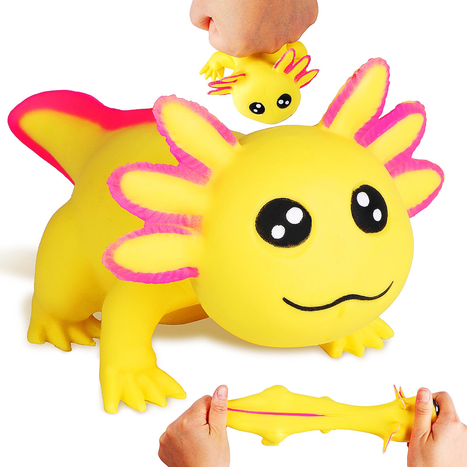 Squishy Axolotl Toy (Yellow) Stress Balls for Adults Kids, Axolotl Sand Filled Stress Toy, Cute Axolotl Sensory Fidget Toys, Animal Stretchy Stress