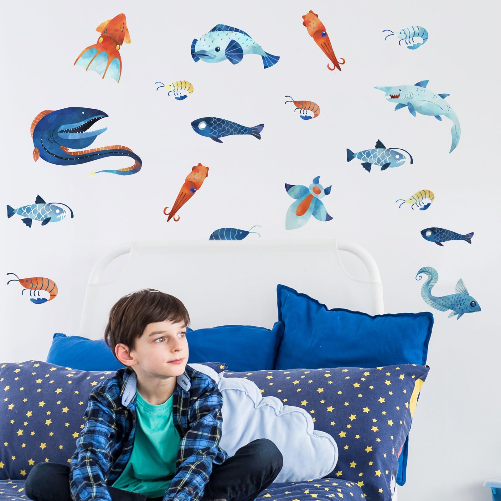 Stickerscape Deep Sea Creatures Deep Sea Creature Wall Stickers – Underwater Animal Wall Decals For Kids Room, Easy To Apply & Removable, Ocean-Themed Décor