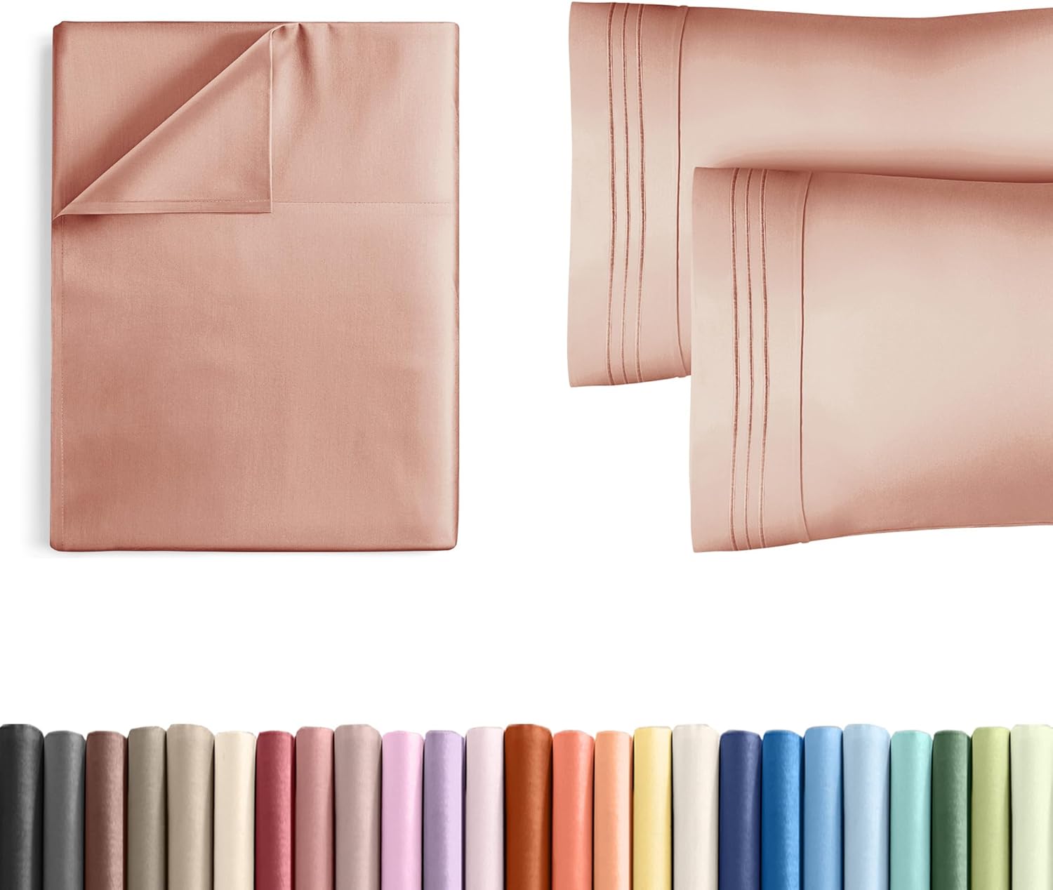 Cal King Size Flat Bed Sheet + 2 Pillowcases Bundle - Hotel Luxury Single Flat Bottom Sheet Only - Fits Mattresses with Deep Pockets between 8 to 16 inches - Soft, Breathable & Wrinkle Free - Mauve