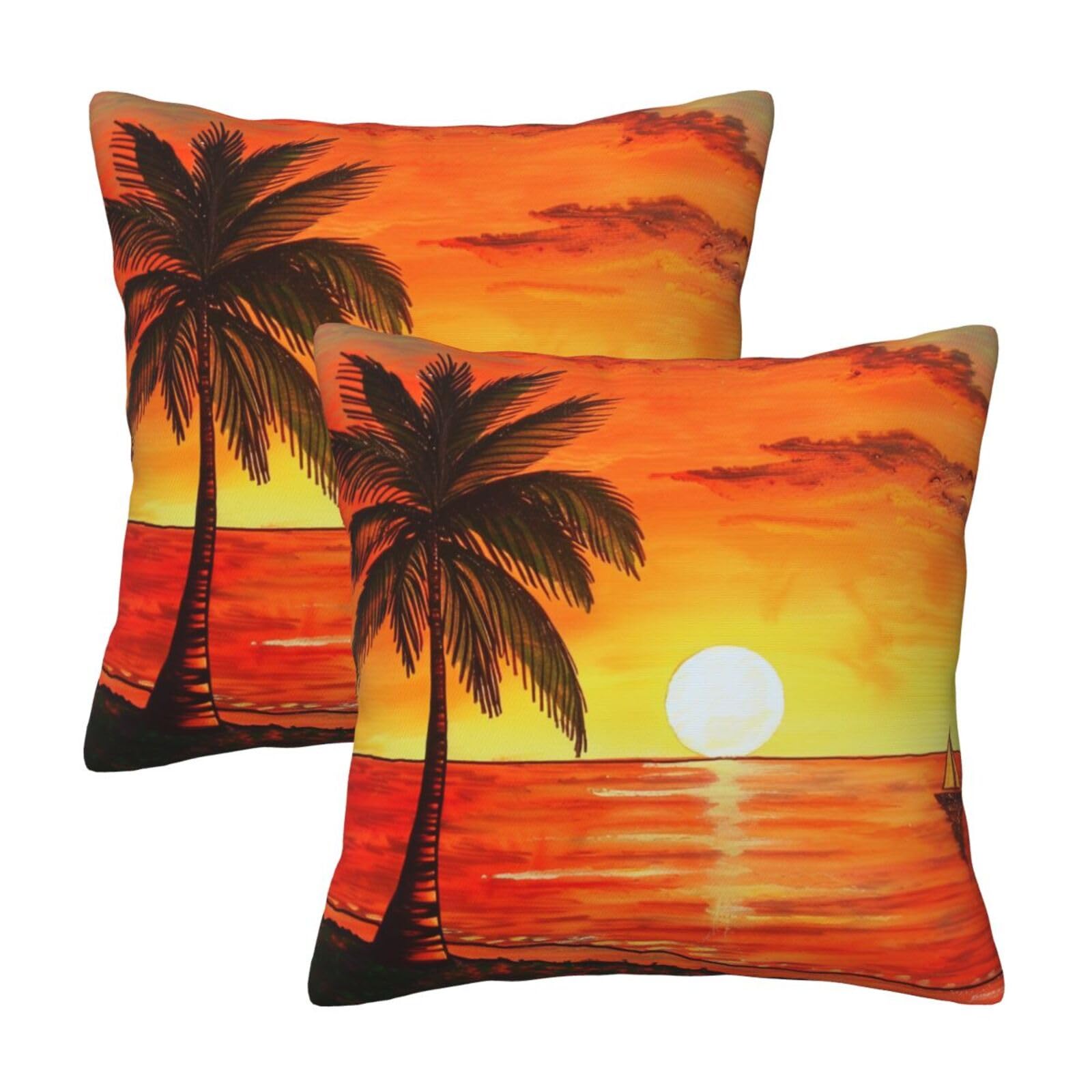 kkvhhyuo sunset palm tree Print Pillow Covers Set of 2, Square Decorative Cushion Covers with Hidden Zipper, Throw Pillow Cases for Living Room Sofa Bed Chair, 45x45 cm