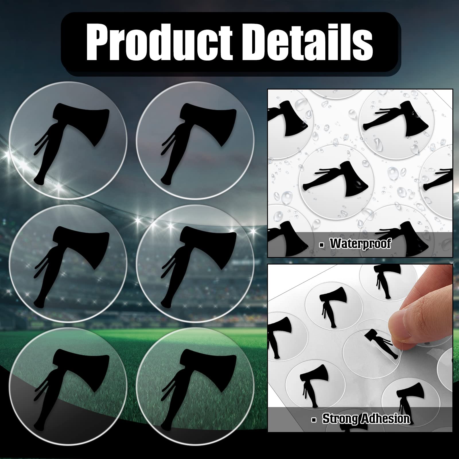200 Pcs Football Helmet Stickers - 1-1/8" Hatchet Award Decals, Self-Adhesive For Baseball Hockey (Red On Clear) - View #8