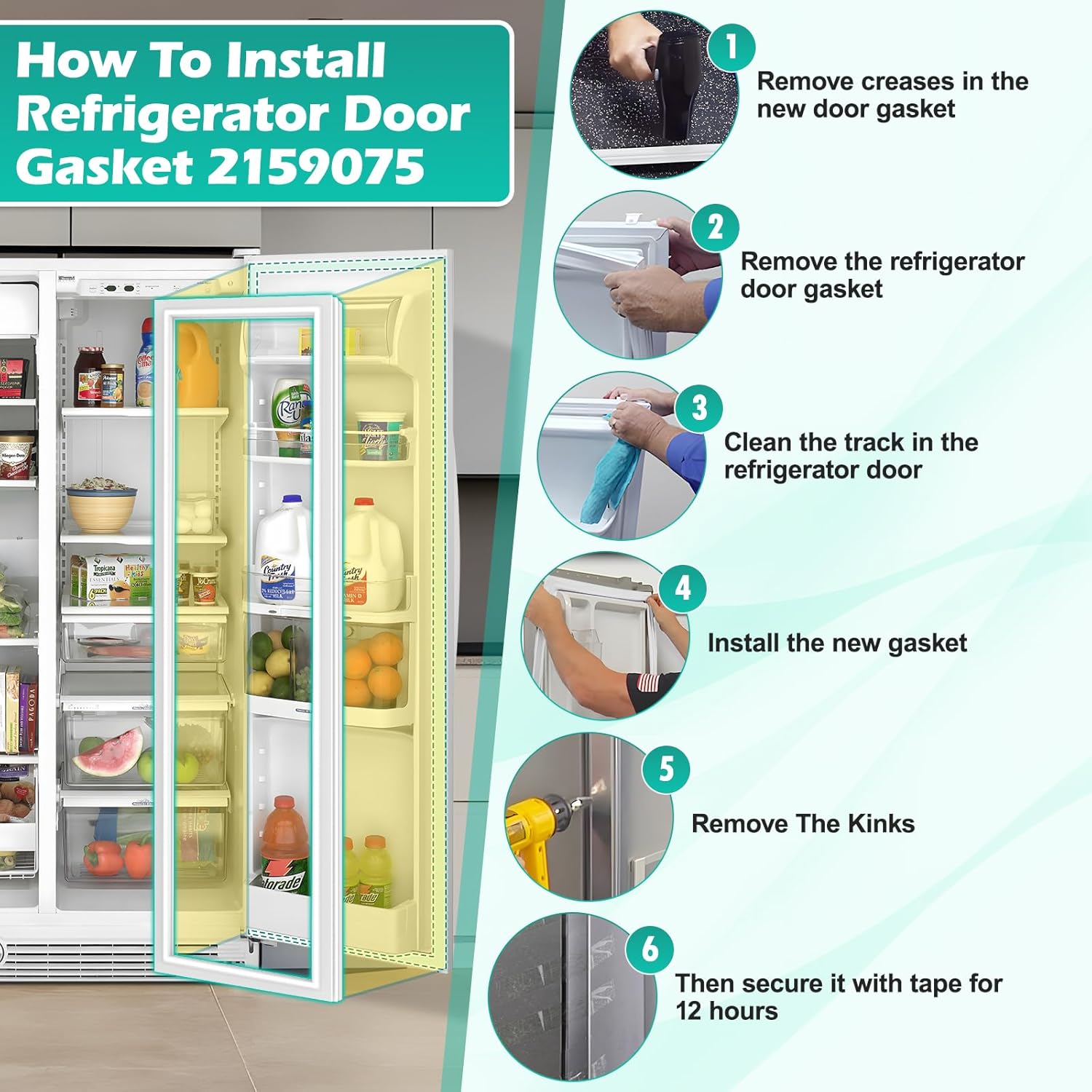 Upgraded 2159075 Refrigerator Door Gasket Replacement for Whirlpool Refrigerator Seal 2159071, 2159079, 2171177, W10911412 for Kenmore, KitchenAid Refrigerator Seal for Roper Fridge Door Seal-White