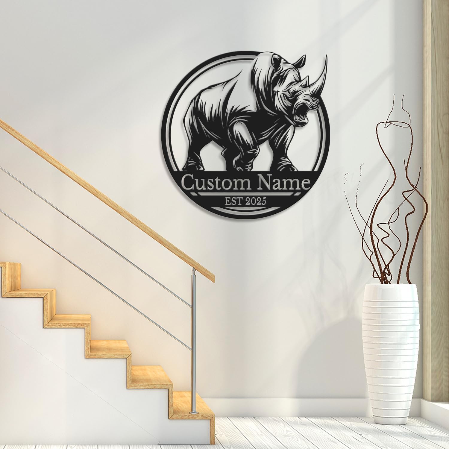 Personalized Rhino Metal Sign - Custom Safari Wall Art, Wildlife Conservation Wall Art, Rustic Bar or Nursery Decor, Durable Indoor/Outdoor Plaque (Style-3)