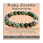 AD Beads Handmade Gemstone Stretch Elastic Bracelet Crystal Healing Reiki Nature\'s Beauty and Spiritual Essence Unisex (8mm, Ruby Zoisite (Rejuvenation))