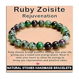AD Beads Handmade Gemstone Stretch Elastic Bracelet Crystal Healing Reiki Nature\'s Beauty and Spiritual Essence Unisex (8mm, Ruby Zoisite (Rejuvenation))