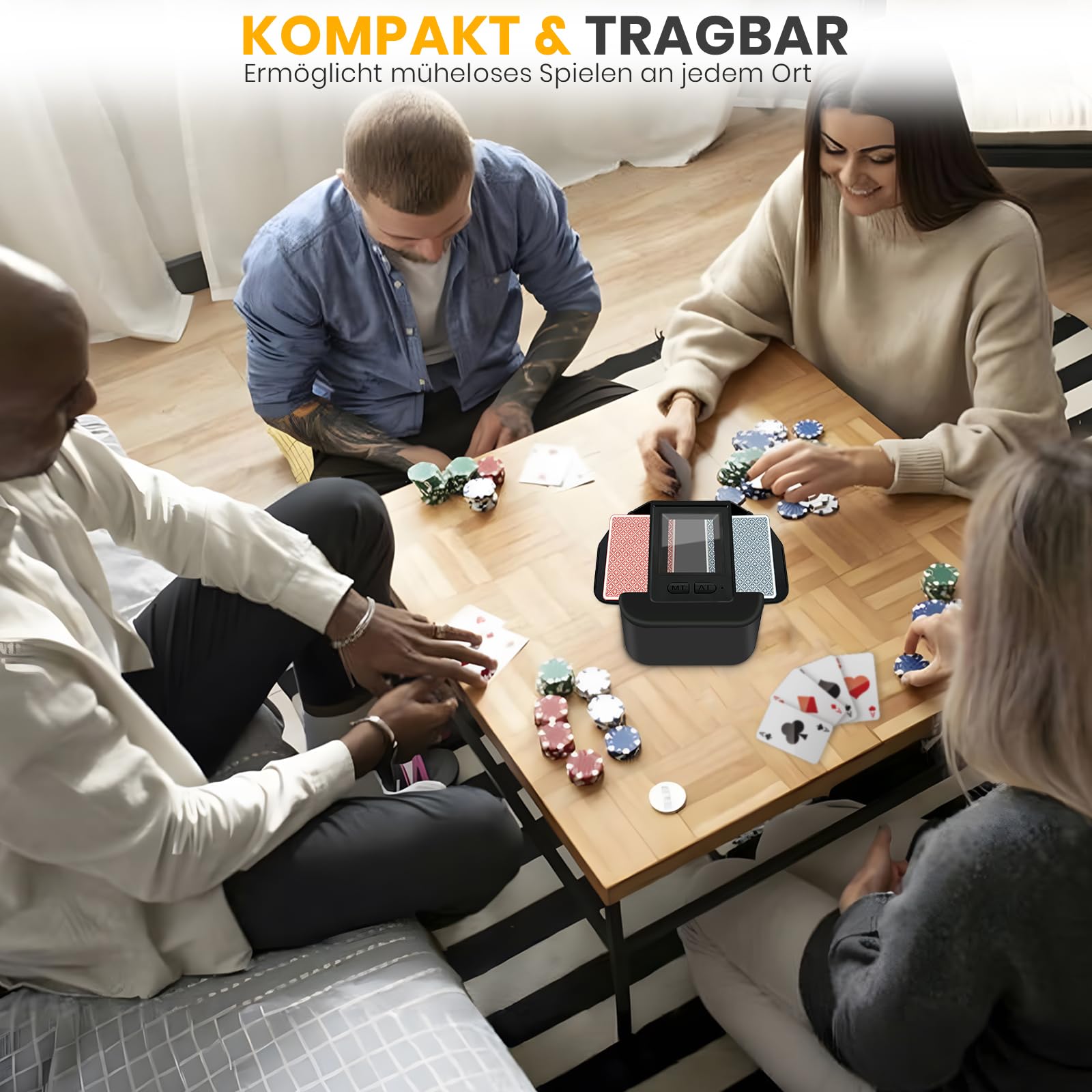 TOFFCAEA Automatischer Kartenmischer, mit 2000mAh wiederaufladbarer eingebauter Batterie für 2 Kartensätze, für Kartenspiele, Texas Hold'em, Poker, Heimkartenspiele, Blackjack (Schwarz) - 4