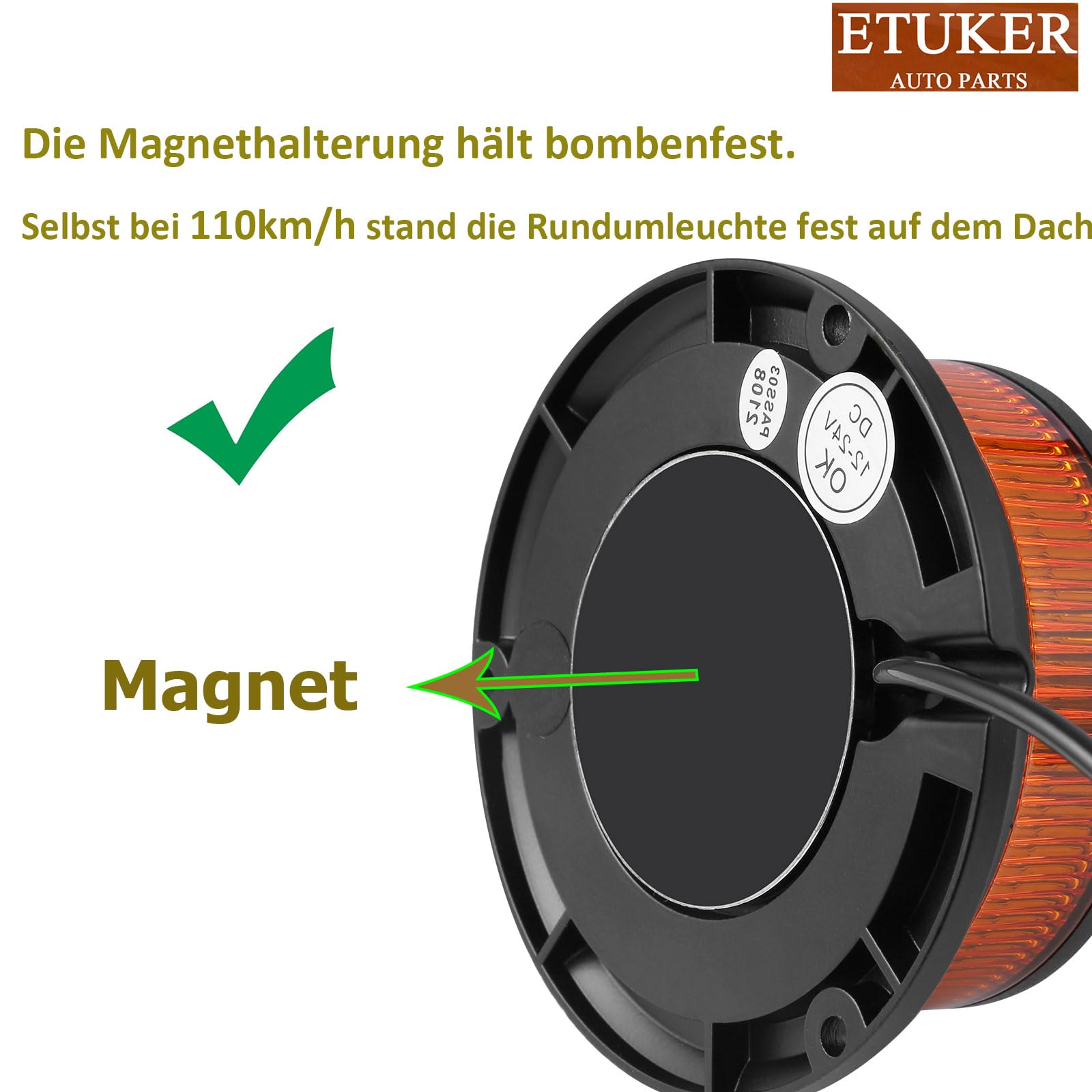 12V 24V Gelbe Rundumleuchte Magnet Blitzleuchte Orange 7x Blitzmuster KFZ Warnleucht Magnetisch Auto Traktor LKW