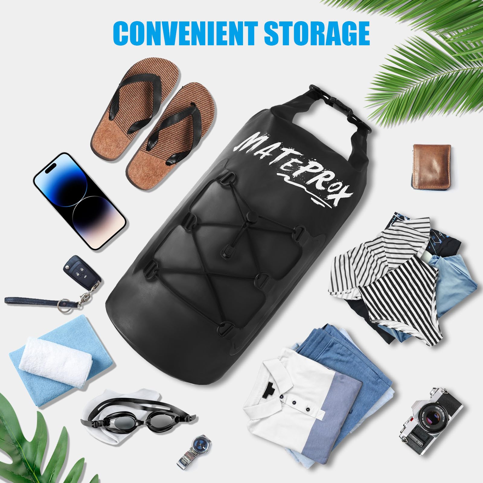 MATEPROX Borsa Impermeabile 5L/10L/20L Dry Bag Galleggiante Sacco Sacchetto Impermeabile per Kayaking Escursionismo Rafting e Campeggio con Tasca Impermeabile per Telefono-20L Nero