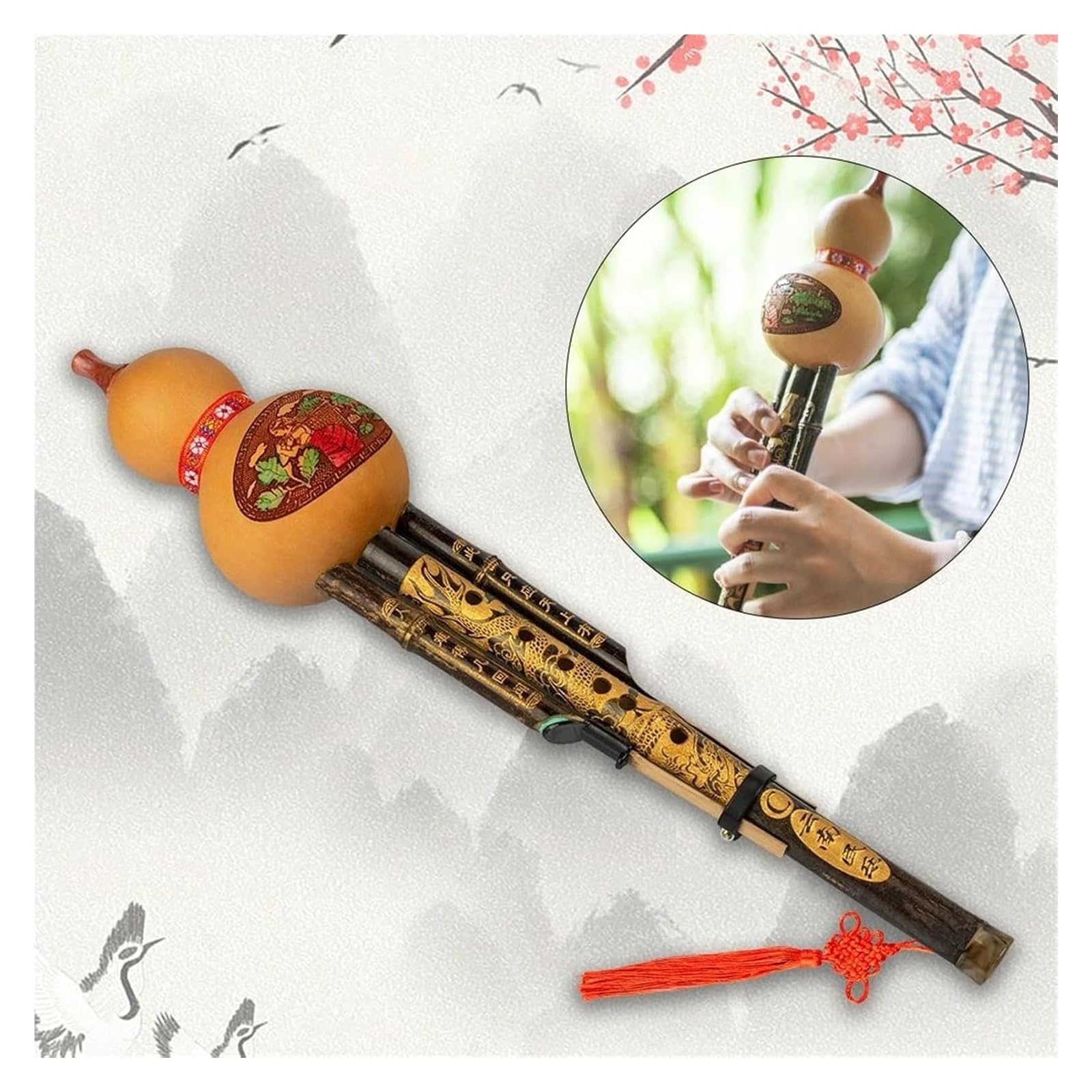 Flauta china hecha a mano Flauta de calabaza， Flauta Hulusi Flauta Hulusi Clave C Flauta de calabaza étnica china Rendimiento profesional Flauta Hulusi hecha a mano