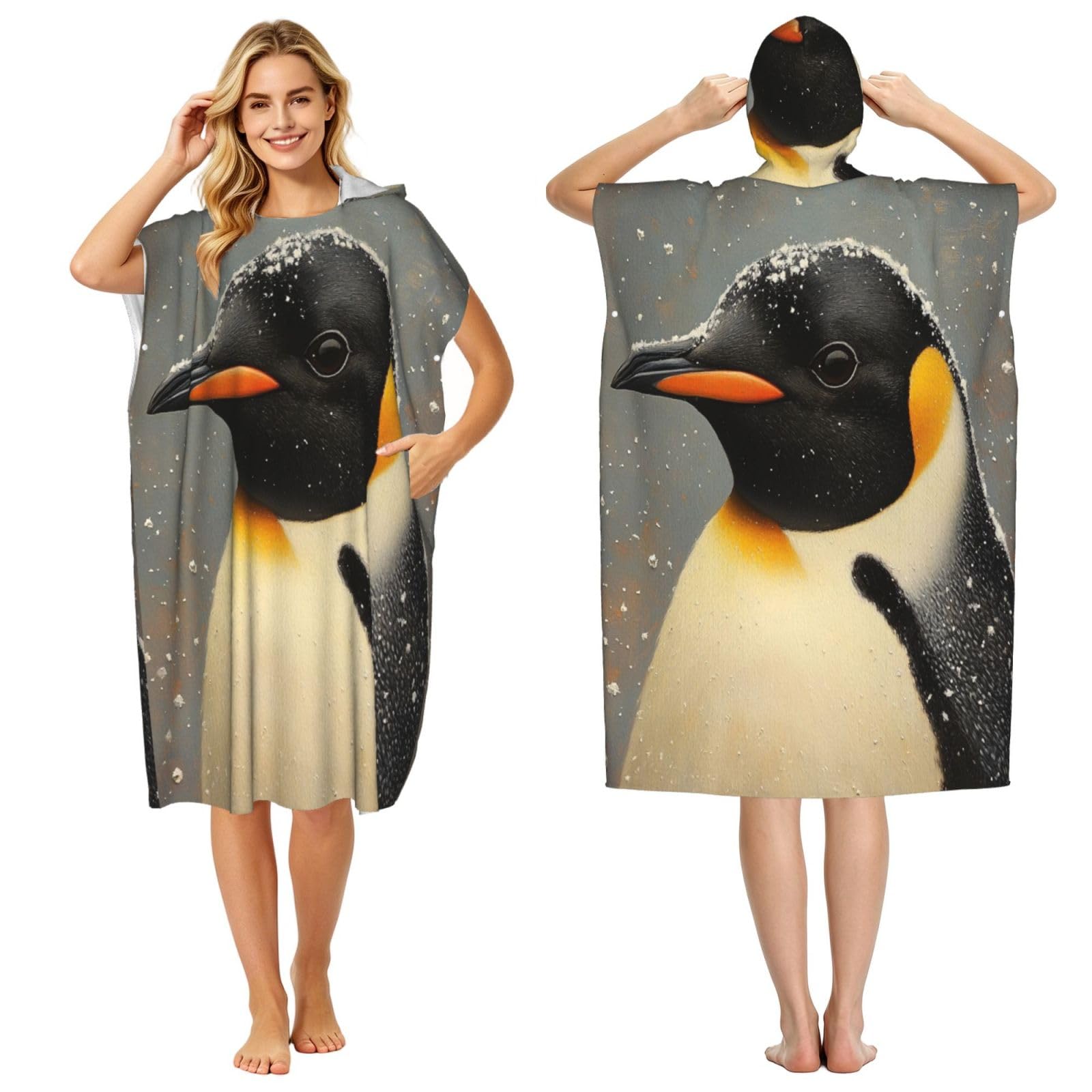 KLGRTJHK Penguins Adult Hooded Beach Poncho Towel 43"X35"