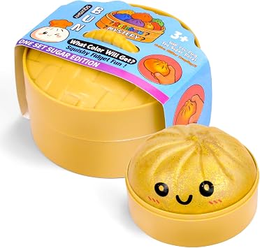 Gold Dumpling Squishy Toy- with Plastic Steamer Box, Giant Glitter Dumpling, Squeeze Toys for Kids - Ages 3+  10CM Gold Glitter Dumpling