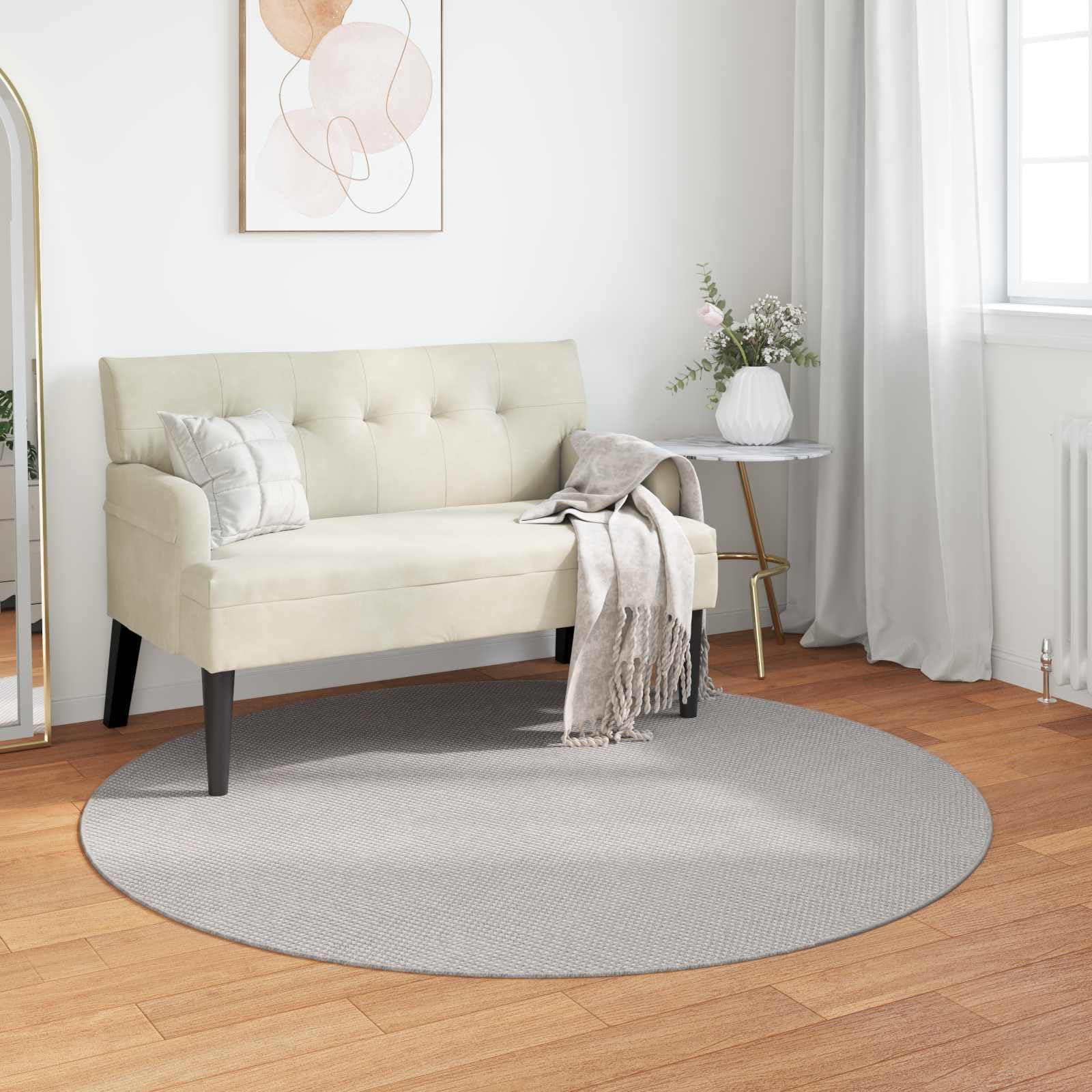 Tapis rond LUGO crème antidérapant et lavable en machine de 160 cm