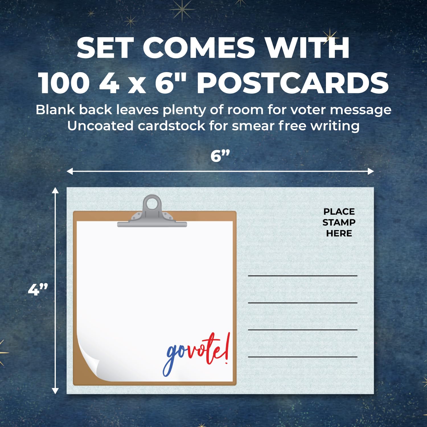 100 Blank "Go Vote" Clipboard Postcards - 4x6" Bulk Pack For Voter Outreach, Made In USA - View #10