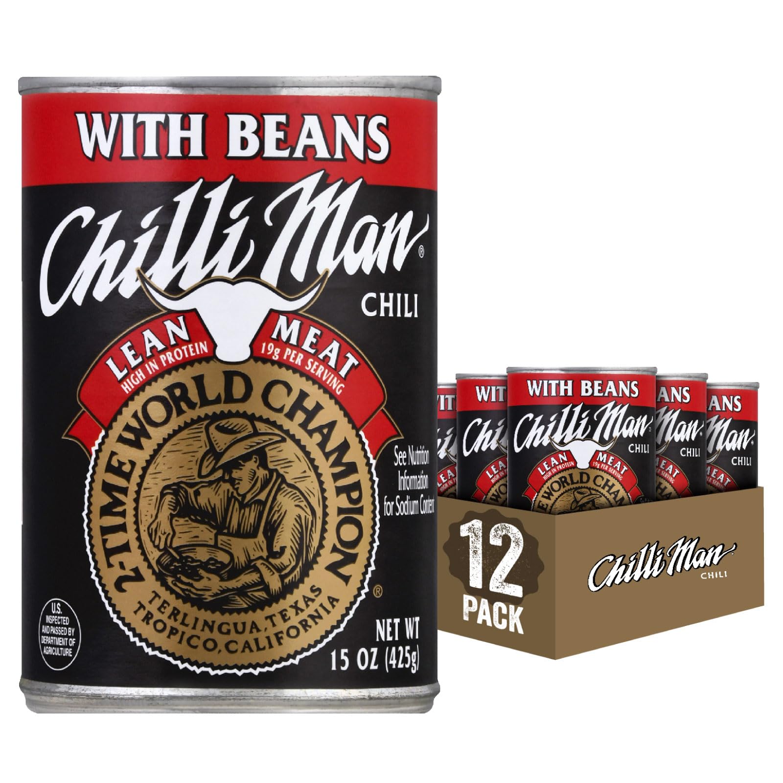 CHILLI MAN Chili With Beans and Lean Meat (12 Pack) 15 ounce can