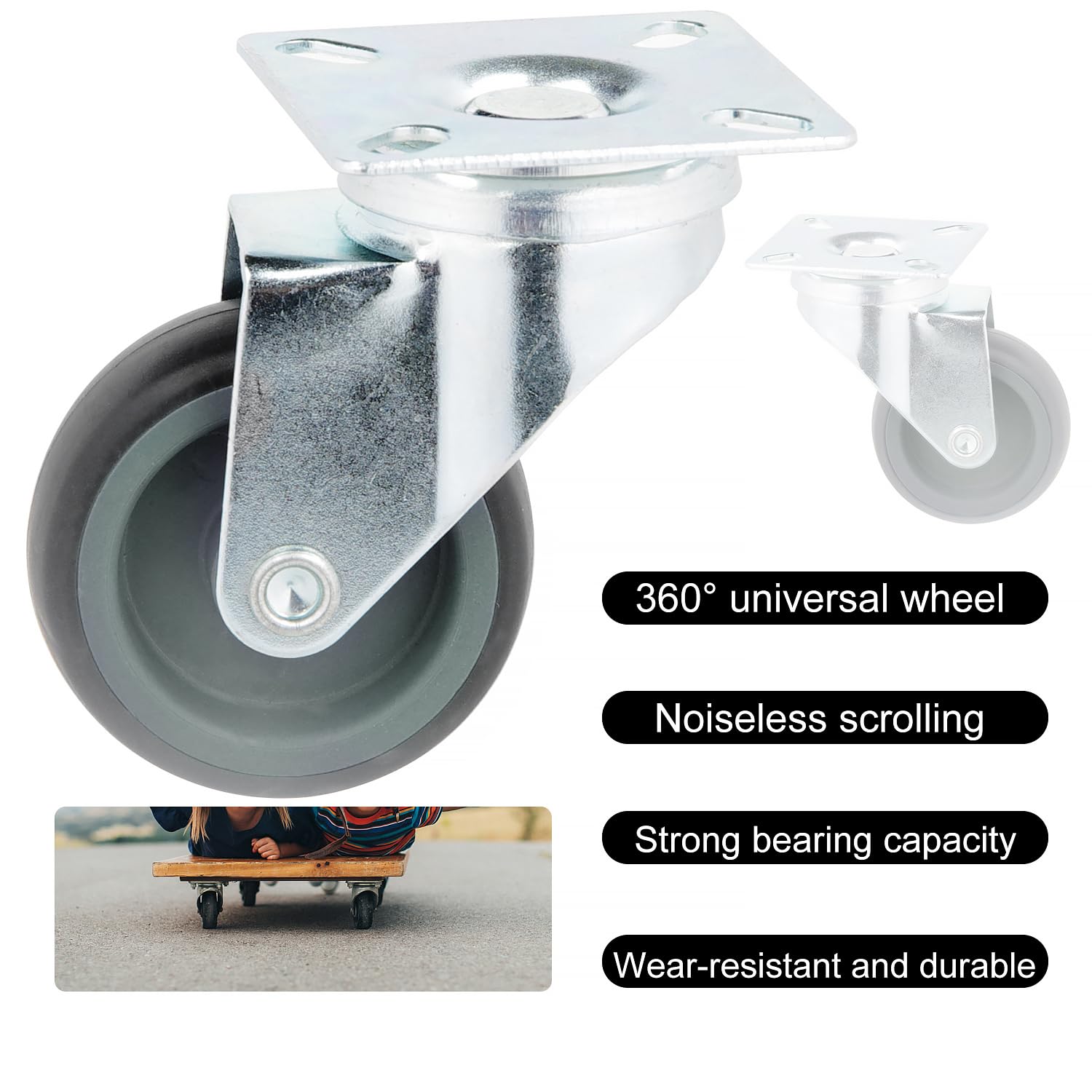AMIGOB 8 stuks zwenkwielen, 50 mm zware wielen, rubberen meubelwielen, transportwielen met 32 schroeven, wielen voor meubels, draagkracht 50 kg per zwenkwiel