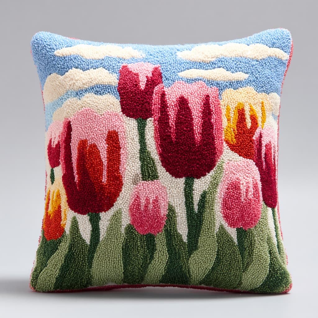 Henypt Latch Hook Cushion Kits, Tulip Flowers
