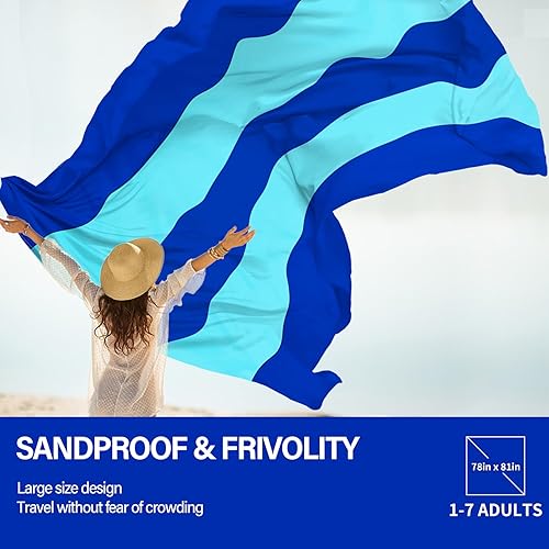 Miniatura 133 de Beach Blanket Oversized Extra Large 78" X 81",Waterproof Sandproof Beach Blanket 1-7 Adults Lightweight Durable for Travel Camping Hiking Picnic