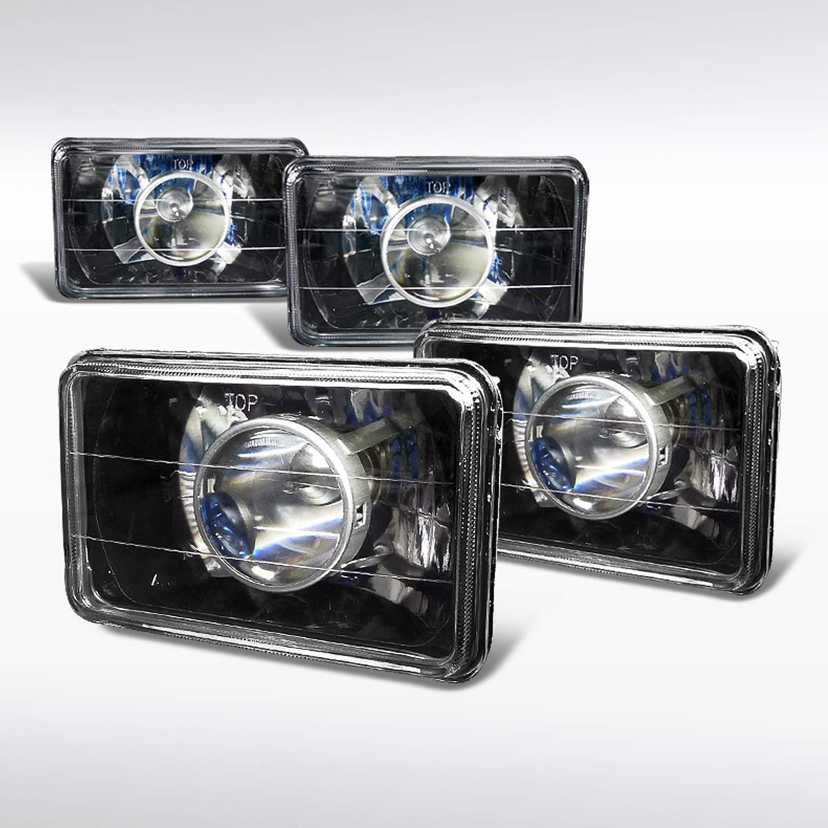 Autozensation Compatible with VEHICLEs with 4"x6" sealed beam headlights Black Square Replacement Headlights Front Head Lamps W/H4 Bulbs 4PCs