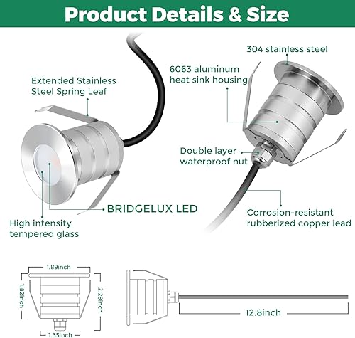 Miniatura 4 de Gardencoin Luces LED empotrables para exteriores, soffit de alta resistencia e iluminación de escalera de cubierta ampliamente utilizadas, 3W 12-24V