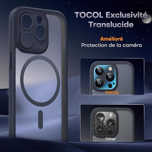 TOCOL Magnetic for iPhone 13 Pro Max Case 6.7-Inch, Fit for MagSafe, Upgraded [Full Camera Protection], [14FT Military Grade Drop Tested] Shockproof Slim Translucent Matte Back Phone Cover (Black) - 6