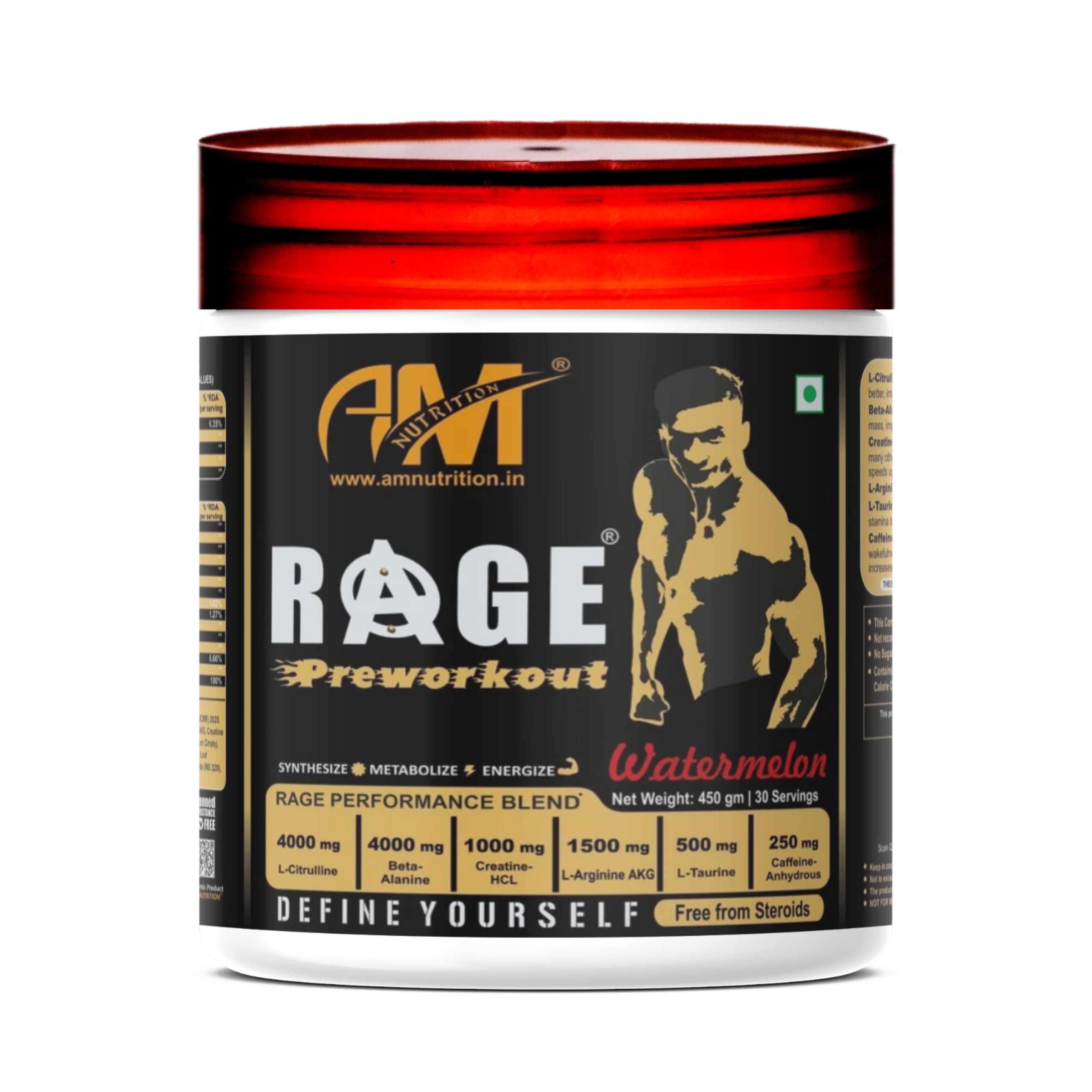 Rage Pre Workout Powder (450g | 30 Servings) | 4000mg L-Citrulline, 4000mg Beta-Alanine, Creatine HCL, L-Arginine AKG, Taurine & 250mg Caffeine | Pre Workout Energy, Focus & Training Performance Supplement (Watermelon)-image-35