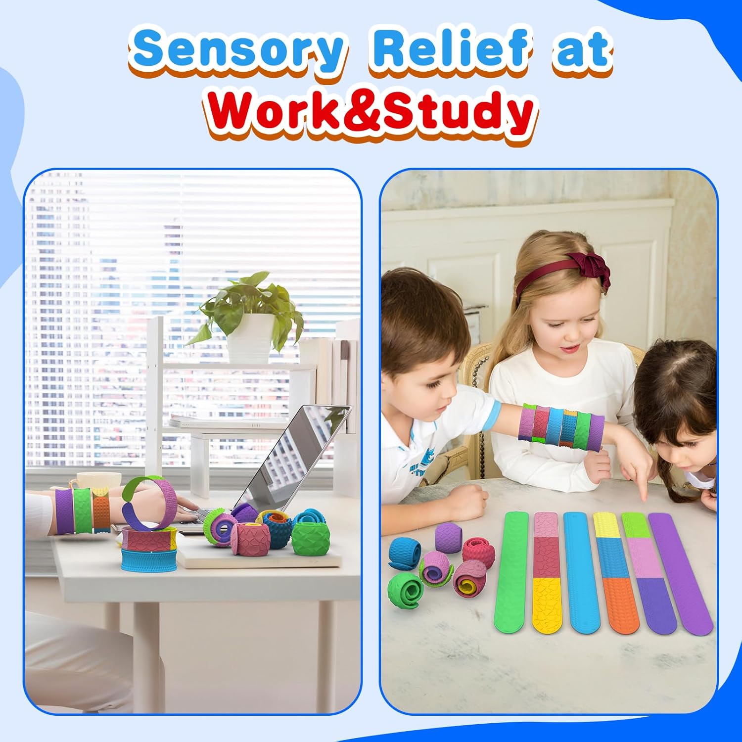 Sensory Fidget Toys Slap Bracelets: 6PC Textured Silicone Sensory Toys for Autism, Fidgets for Kids, Teens & Adults, Anxiety & Stress Relief - Ideal for Classroom Rewards, Party & Special Needs Gifts
