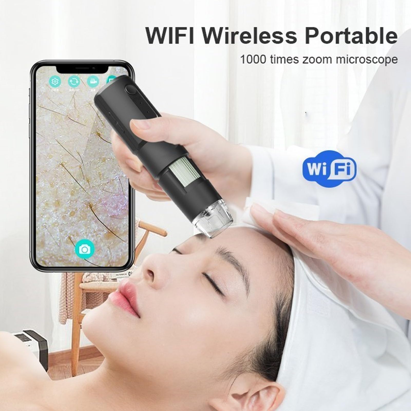 Microscopio Digital Inalámbrico 50X-1000X, WiFi Portátil Mini USB Microscopio Cámara Lupa para Teléfono y Computadora, para Placa de Circuito Electrónico del Cuero Cabelludo