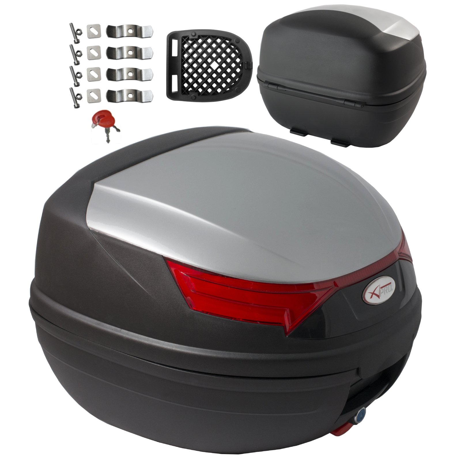 Bauletto 32 L con frecce e luci di stop per moto scooter quad argento