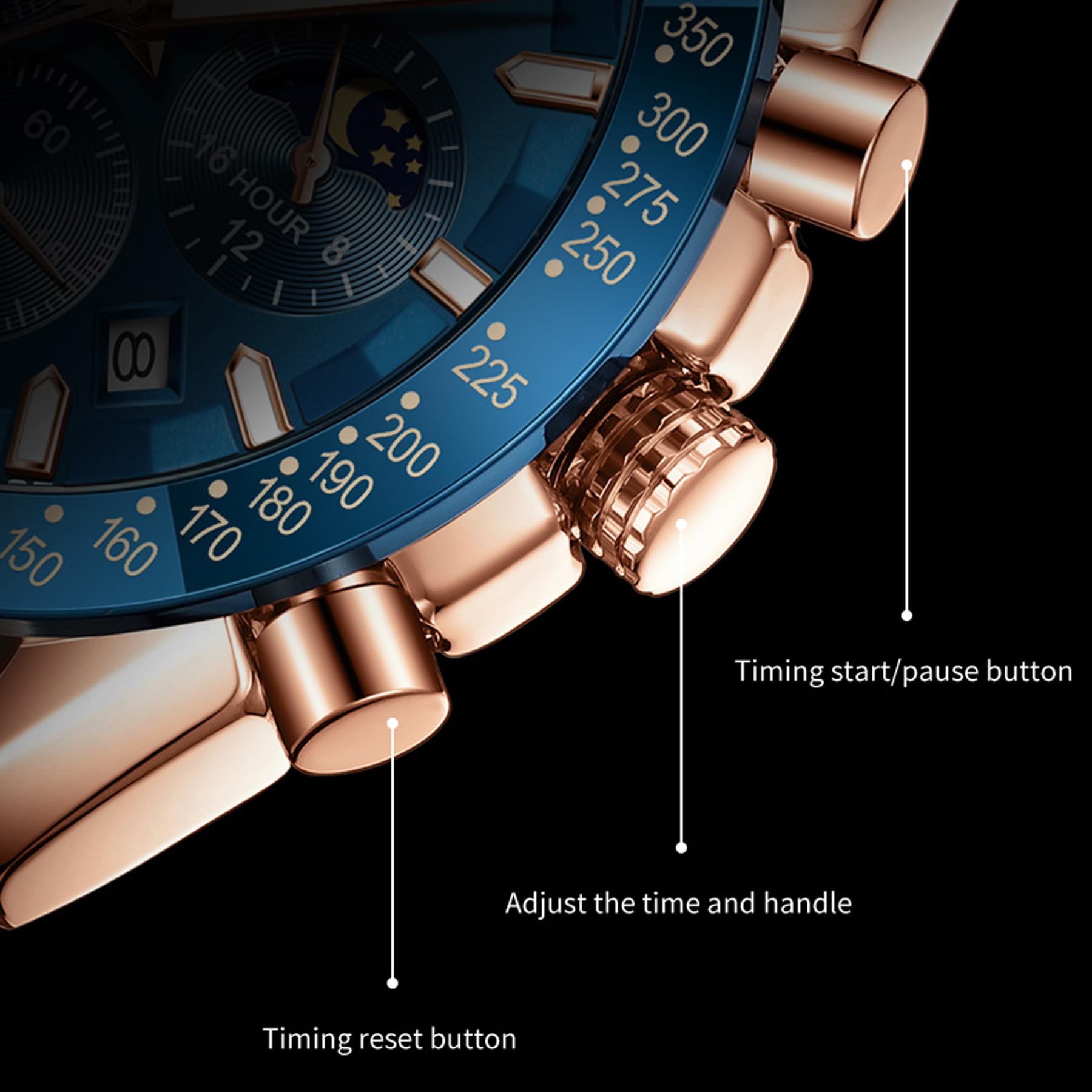 OLEVS Orologio da uomo al quarzo multifunzionale cronografo marrone cinturino in pelle impermeabile sport luce notturna moda calendario simulazione orologio, 9957- Rosa Shell Blue Face, Moderno