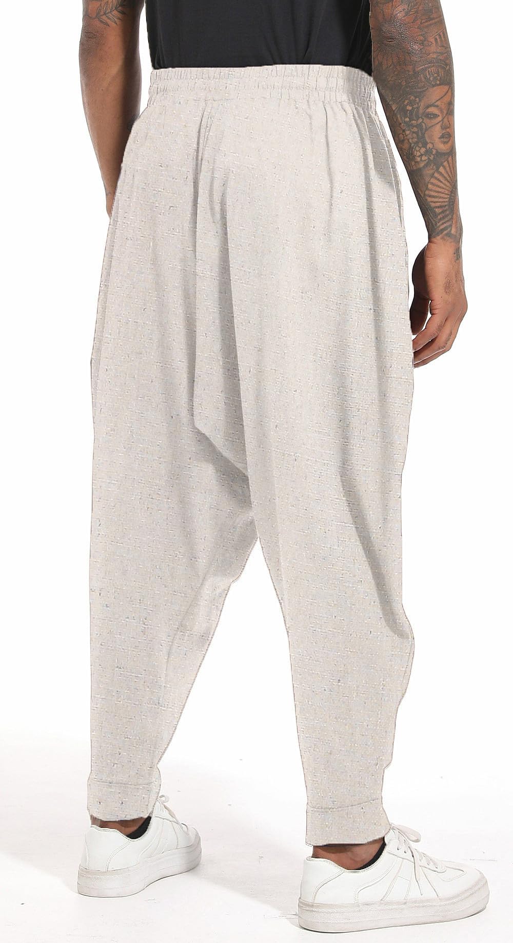 AITFINEISM, Pantaloni harem da uomo, comodi, con vita elasticizzata, alla moda, in tinta unita, casual, in stile hippie, per yoga