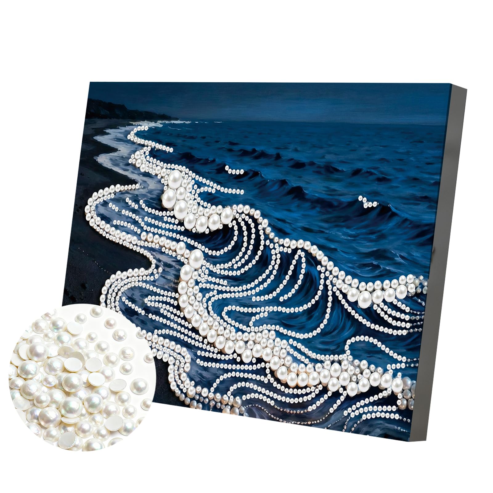 DIY Pearl Painting Kit with Wooden Frame, 3D Plastic Pearl Gemstone Ocean Art Craft for Adults Beginners, Diamond Art Kits for Adults, Home Wall Decor Ready Gift for Women 7.8X11.8inch(Waves)