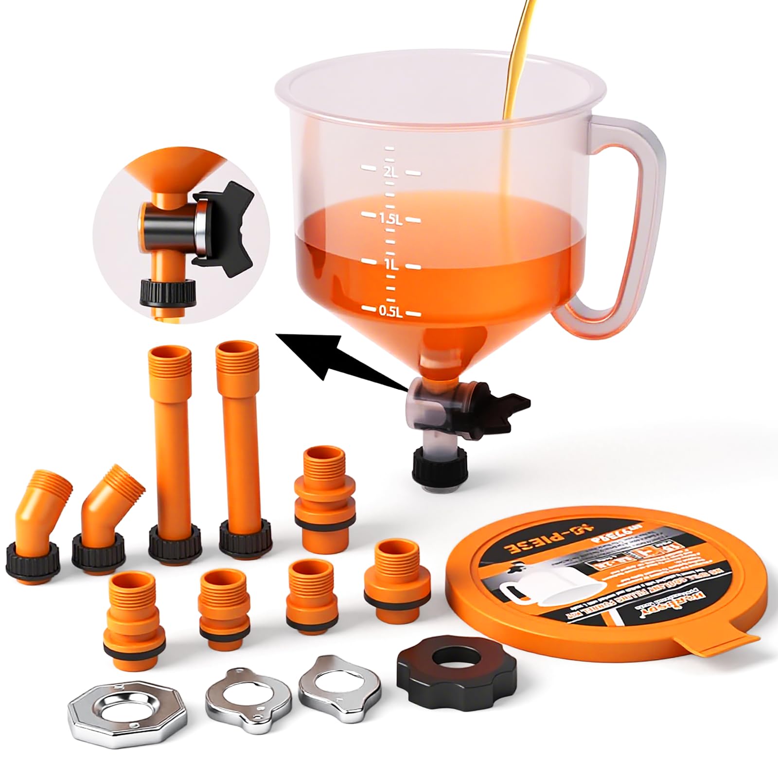 HORUSDY Kit imbuto refrigerante senza fuoriuscite, con interruttore valvola, kit imbuto spurgo radiatore, montaggio universale applicabile a qualsiasi veicolo (15 pezzi)