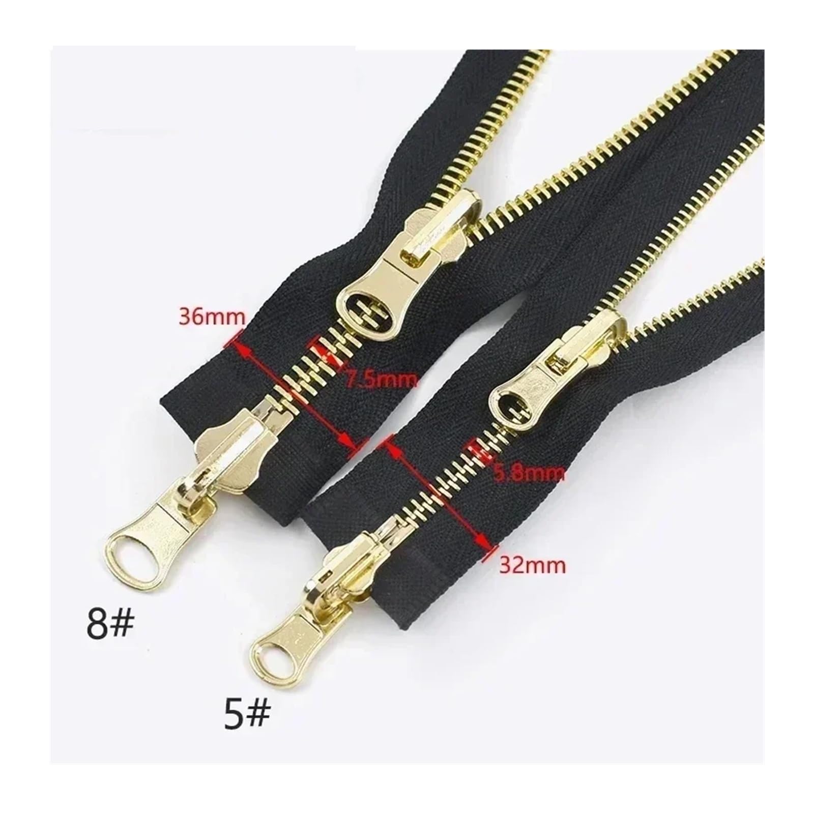Aqxypas Cremallera metálica giratoria de extremo abierto, deslizador cremalleras reversibles doble cara, accesorios reparación cremallera for costura chaqueta, 5#8#70-100cm(BlackGold,100cm,No8)